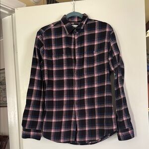 Women’s Black/Navy/Pink Plaid Flannel Shirt- size S